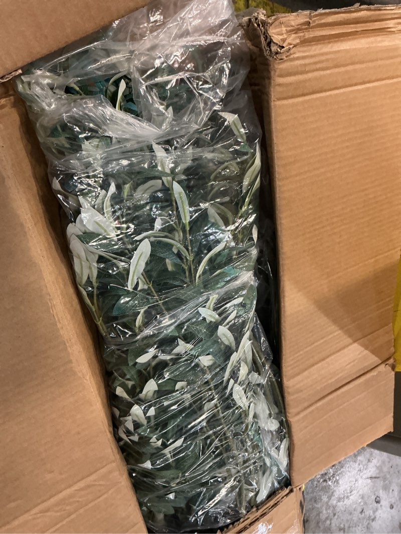 Condition photo showing As Is for realead artificial olive tree 8ft - large faux olive tree with realistic leaves and olives - full and grand design fake olive tree with sturdy base for indoor office decor