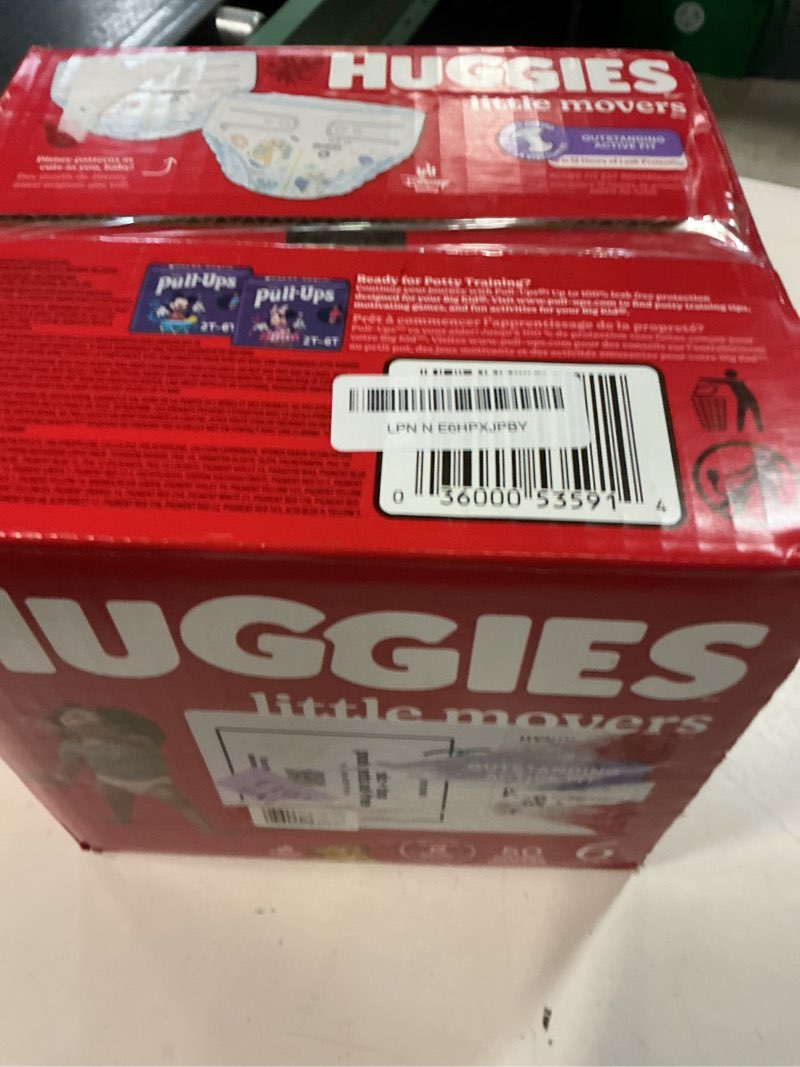 Condition photo showing New/Like New for huggies size 6 diapers, little movers baby diapers, size 6 (35+ lbs), 50 count (2 packs of 25), packaging may vary size 6 50