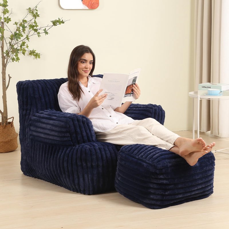 momcaywex comfy gaint bean bag chair with ottoman, fluffy huge bean bag armchair for adults and teen