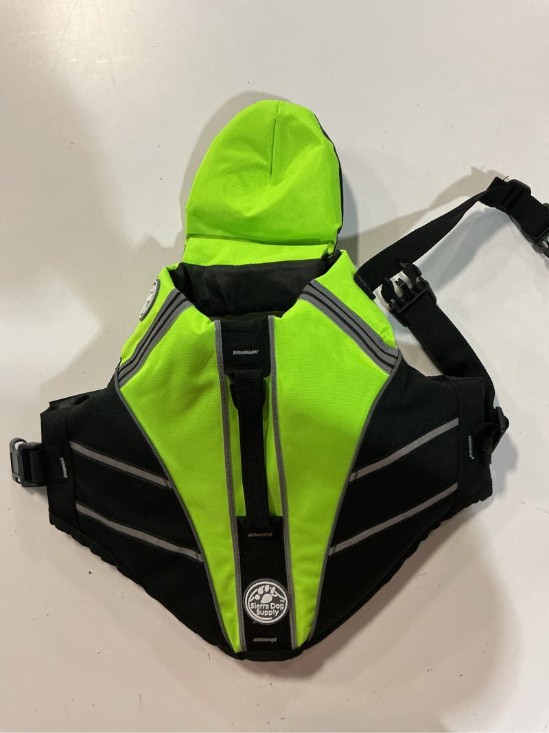 Condition photo showing Good Condition for mklhgty dog life jacket, reflective dog life vest with removable neck float high buoyancy for swimming and boating, ripstop pet safety swimsuit rescue handle for small medium large dogs fluorescent green s(chest girth: 17\"-25\")