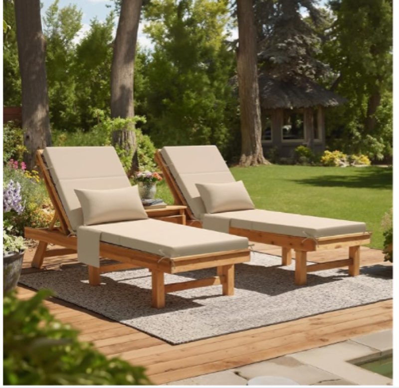 foldable outdoor chaise lounge cushions with head pillow and side pockets,water repellent & fade resistant lounge chair cushion, 2pj