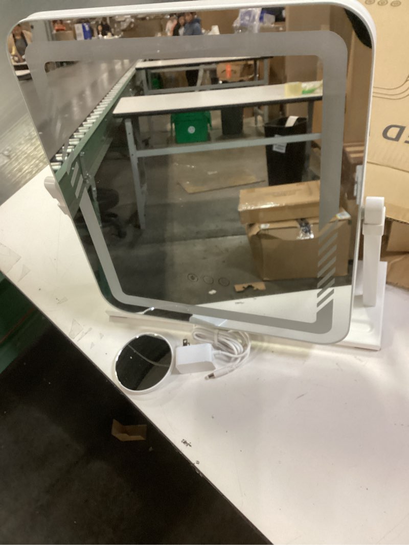 Condition photo showing As Is for Kcavvi Vanity Mirror with Lights, Height-Adjustable & 360° Rotation, 1/10X Magnification, Three Color Lighting Modes, Makeup Mirror Smart Touch Control, Large Vanity Desk Mirror (17.5in,White) 17.5"L x 15.5"W