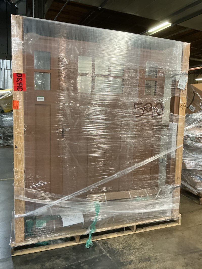 Condition photo showing Good Condition for regency 60 in. x 80 in. 6l toplite clear glass rhis autumn mahogany fiberglass prehung front door w/ 10in.sls_4in.jamb
