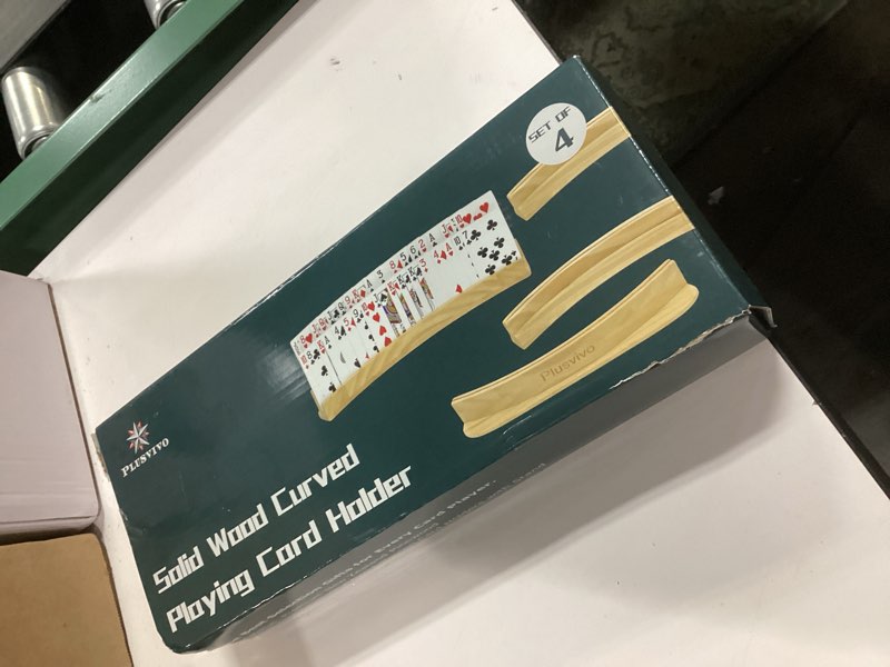 Condition photo showing New/Like New for Set of 4 Curved Playing Cards Holders for Seniors Adults - Soild Wood Cards Holders for Playing Cards 13 x 1.9 x 2.4 Inch for Bridge Canasta Strategy Foot and Hand