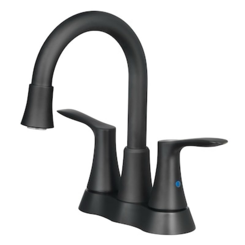 allen + roth brookes matte black 4-in centerset 2-handle watersense high-arc