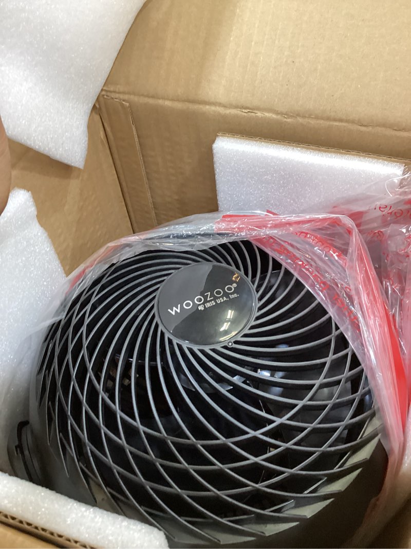Condition photo showing As Is for dreo desk fan, 12-inch air circulator fan for bedroom, 70ft powerful airflow, 120° tilt adjustment, 25db ultra-quiet, 3 speeds small table fan for whole room, home, office grey