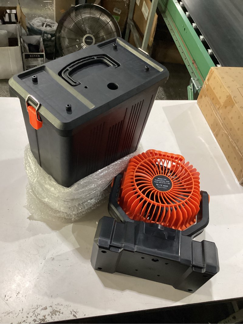 Condition photo showing New/Like New for 40000mah misting fans for outside, 15l large tank portable misting fan, battery powered outdoor mister fan with remote & led light, wide 270° coverage for camping patio backyard black orange