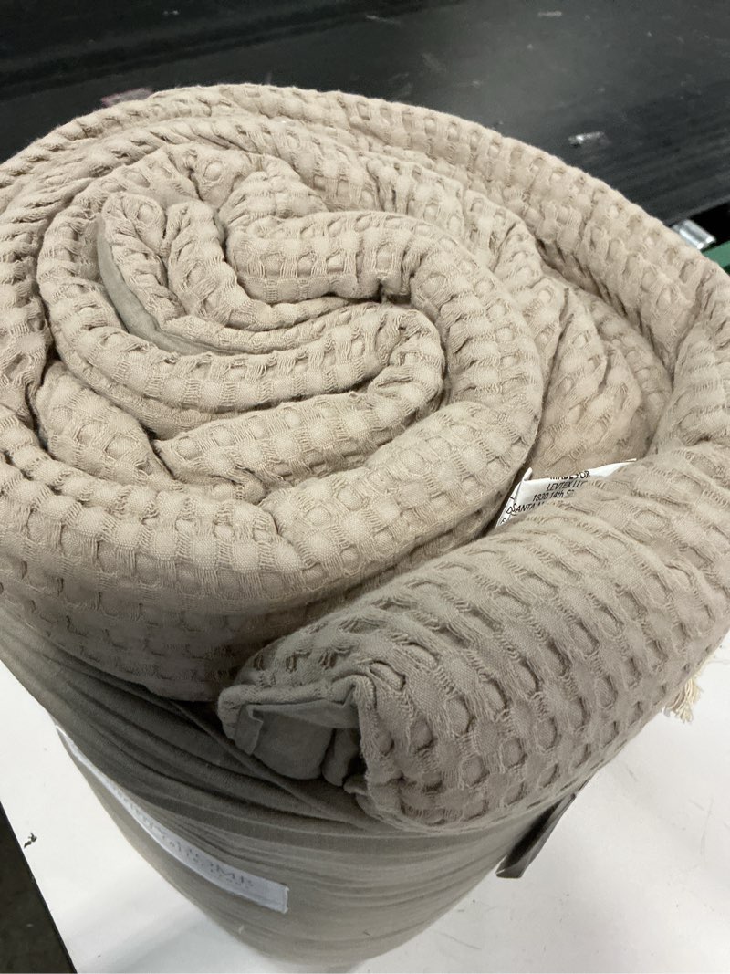 Condition photo showing New/Like New for levtex home - mills waffle beige fawn duvet cover set - full/queen duvet cover + two standard pillow cases - beige fawn waffle weave - duvet cover (90 x 94in.) and pillow case (26 x 20in.) - cotton