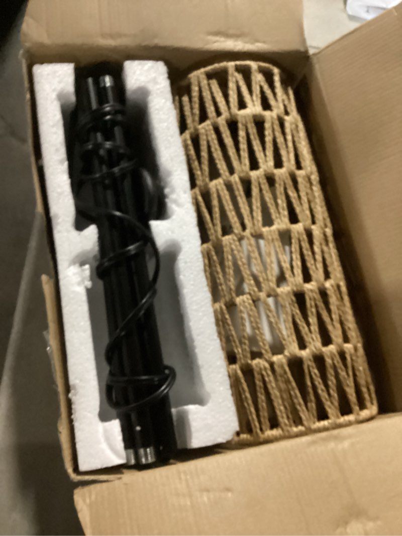 Condition photo showing Good Condition for Floor Lamp for Living Room,Farmhouse Rattan Floor lamp,Modern Standing lamp with Hand-Worked Rattan Shade,Black Tall Lamp with Foot Switch for Bedroom,Kids Room,Office,LED Bulb is Included. Round Rattan Shade-3 Color Bulb