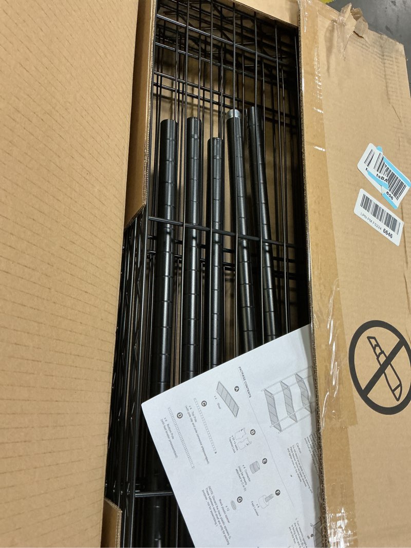 Condition photo showing Good Condition for bestoffice | 4-tier wire storage shelves | 36x14x54 | black | with adjustable racks | heavy-duty metal shelf, holds upto 1000 lbs | no-tool assembly | ideal for home & garage shelving black 36"d x 14"w x 54"h
