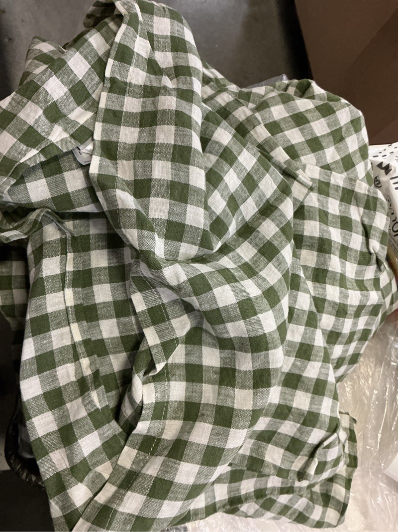 Condition photo showing Good Condition for european linen gingham duvet cover set, full/queen, olive