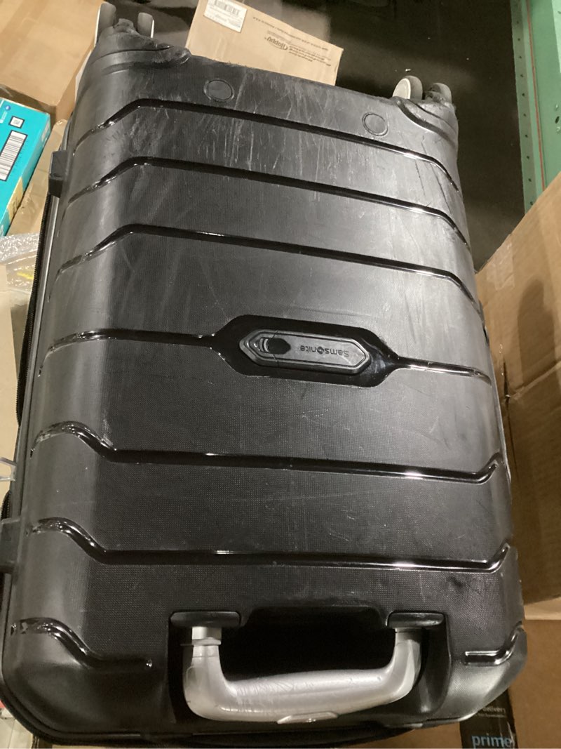 Condition photo showing As Is for samsonite octiv lightweight hardshell 20-inch carry-on luggage - durable & impact resistant, 360° aero trac spinner wheels, adjustable telescopic handle, expandable suitcase, tsa approved lock - blue carry-on 20-inch blue denim