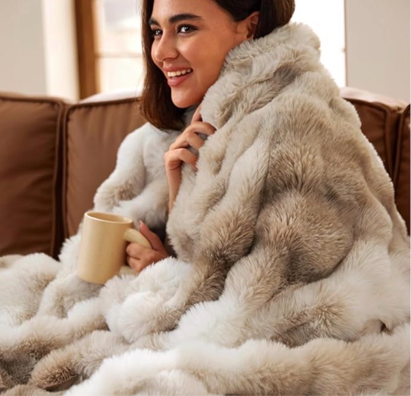 bedsure gentlesoft fluffy fuzzy tie-dye taupe throw blanket for bed, soft cozy fleece faux fur blanket for couch, taupe room decor minky velvet sofa cover, women gifts thick warm plush winter bedding