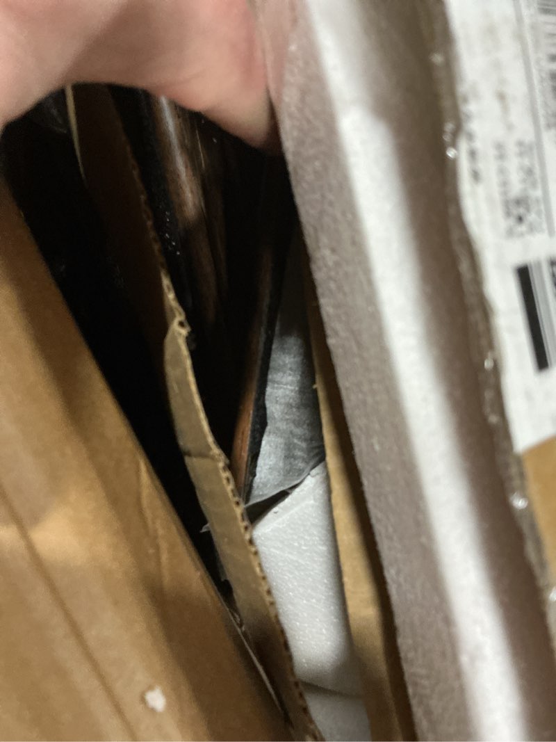 Condition photo showing As Is for FATORRI Coffee Table with Storage, Mid Century Modern Wood Fluted Center Table with Shelf, Oval Coffee Tables with Drawer (Dark Walnut, 43.31 Inch) Dark Walnut Oval