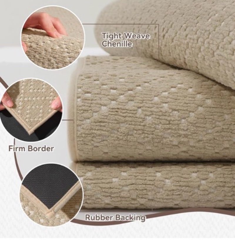 Not size, TCHDIO Chenille Bath Mat Super Absorbent Bathroom Mat Non Slip Rubber Backed Bath Mats for Bathroom Quick Dry Bathroom Rug Machine Washable Thin Bath Rug Fit Under Door, Shower, Bathtub