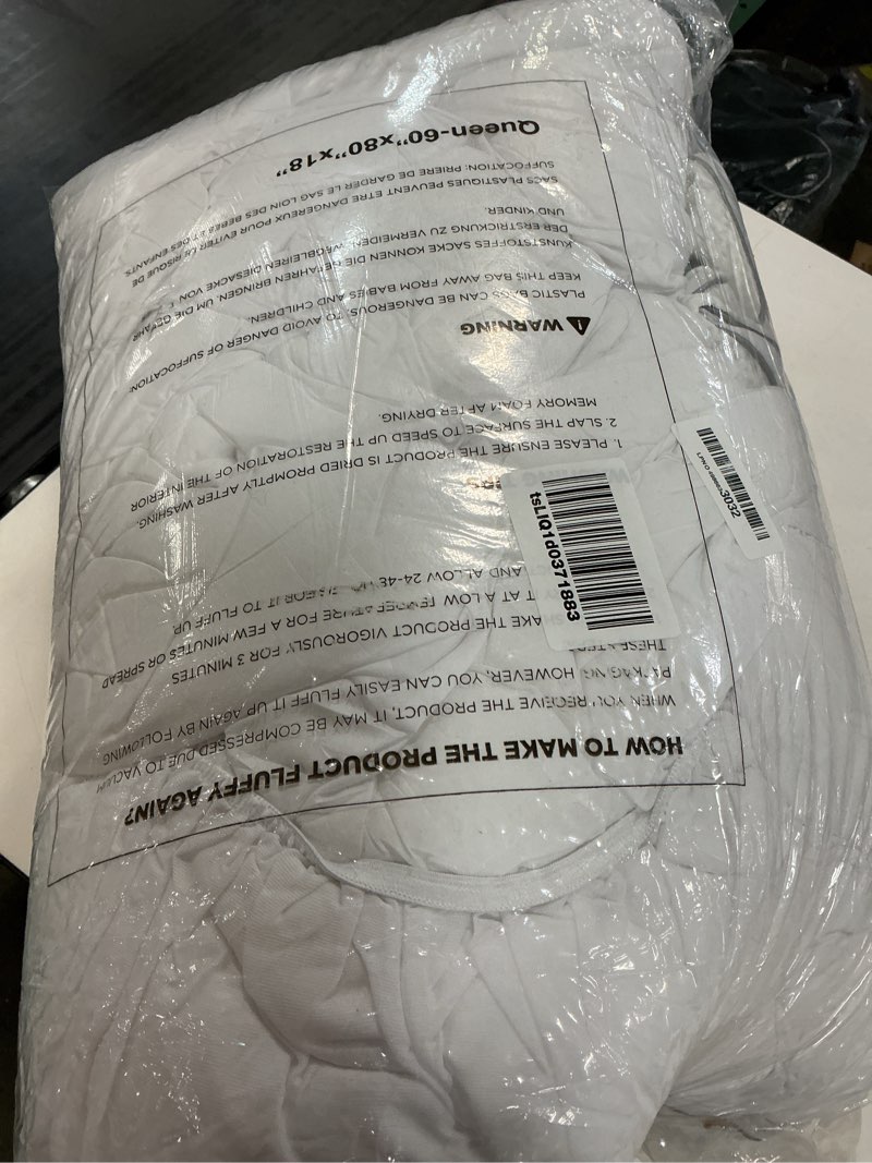 Condition photo showing As Is for 3 inch ultra-fluffy memory foam mattress topper queen for back pain, soft comfy pillow top queen mattress topper with 4x support, mattress pad with breathable air mesh sides, 6-21'' deep pocket white queen