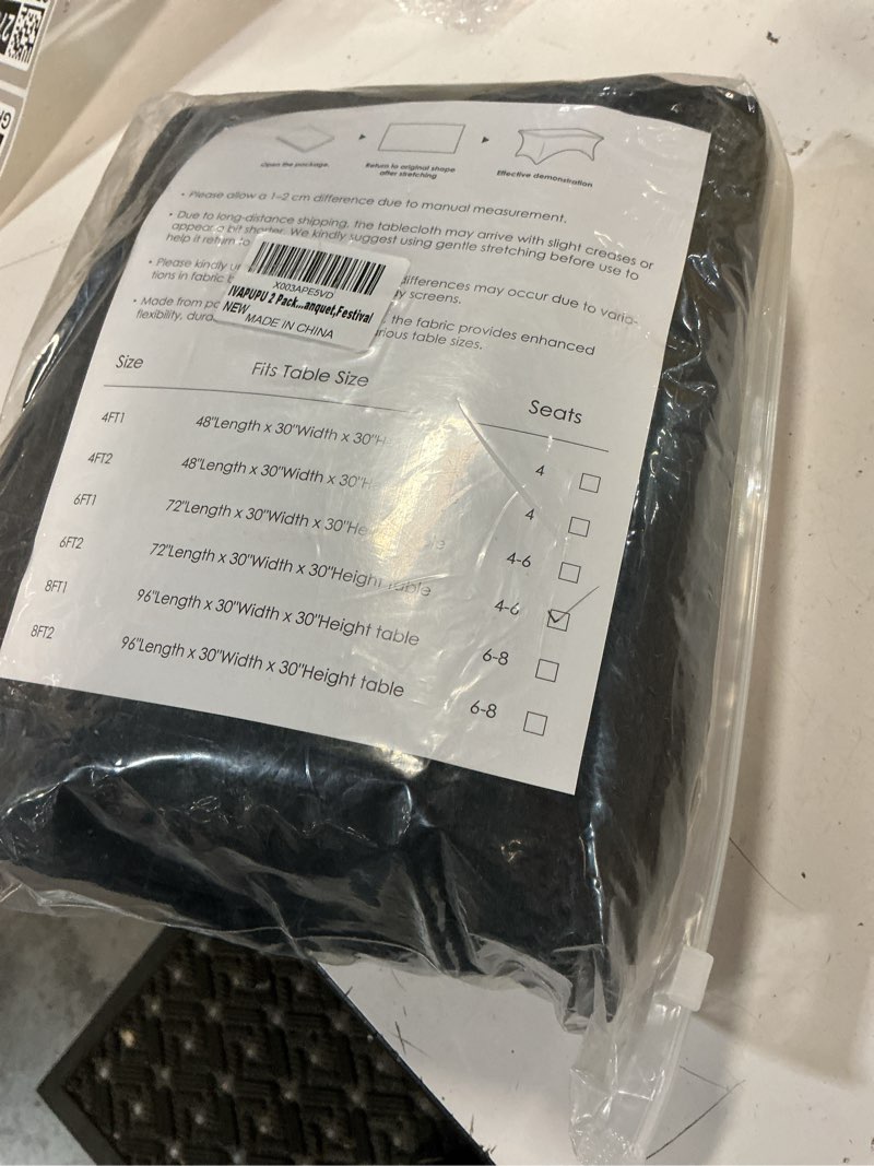 Condition photo showing Good Condition for ivapupu 2 pack 6ft table cloth for rectangular fitted events stretch black table covers washable spandex tablecloth protector for party, wedding, cocktail, banquet, festival black 6 ft - 2 pcs