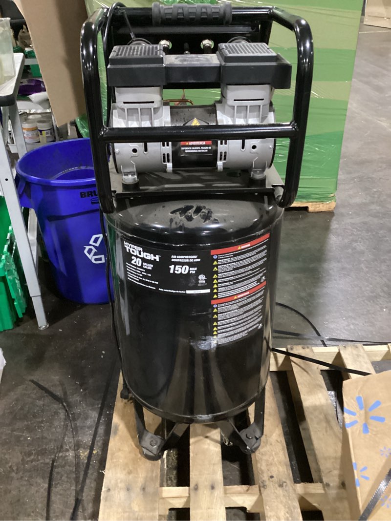 Condition photo showing As Is for hyper tough 20 gallon 1.8 hp vertical  air compressor 150psi