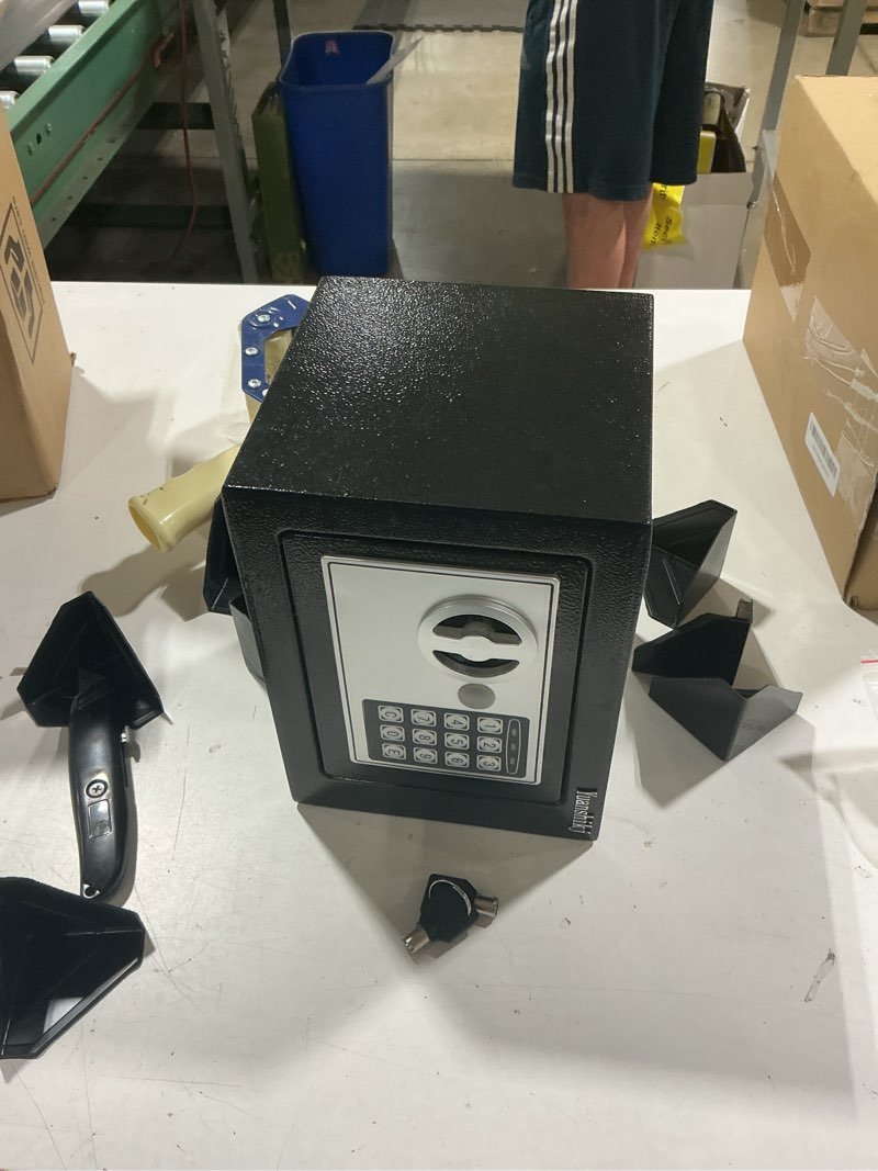 Condition photo showing Good Condition for yuanshikj safe box with electronic keypad, small hidden steel security lock box with key, 0.23 cubic feet, 9.05" w x 6.69" d x 6.69" h, for jewelry gun cash use storage money (black)