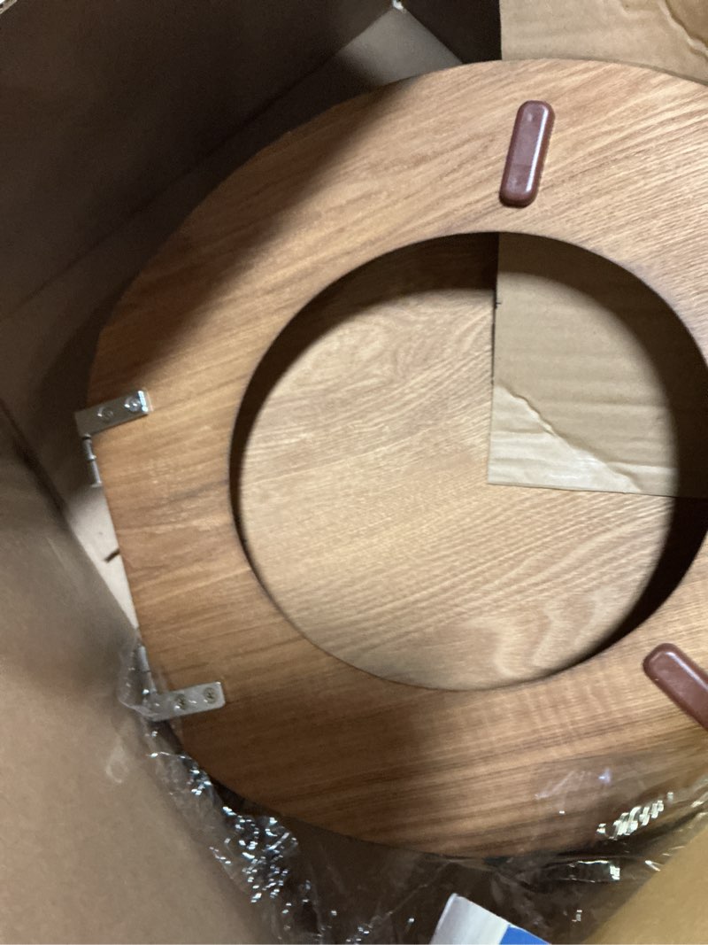 Condition photo showing Good Condition for mayfair natural oak veneer toilet seat with chrome hinges, round, wood