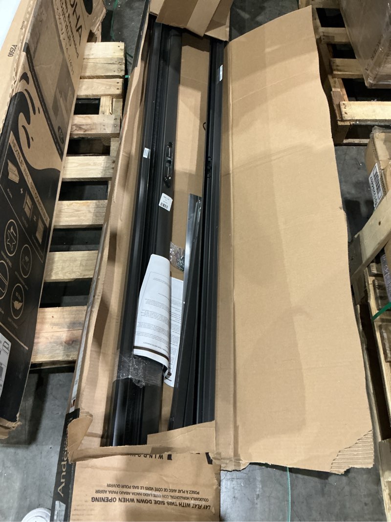 Condition photo showing As Is for andersen 36 in. x 80 in. luminaire bronze single universal aluminum gliding retractable screen door