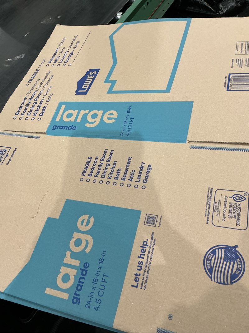 Condition photo showing As Is for lowe's 24-in w x 18-in h x 18-in d classic large cardboard moving box with handle holes