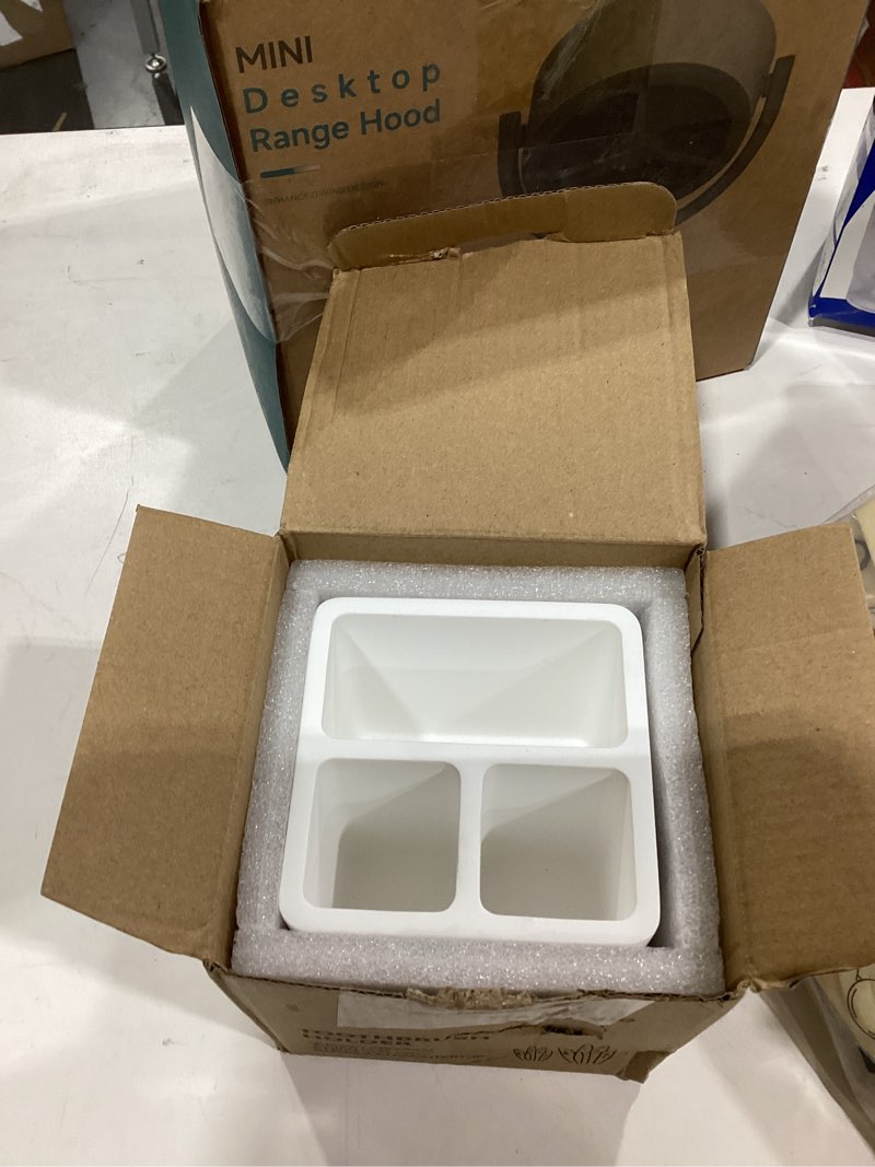 Condition photo showing As Is for Diatomite Toothbrush Holders for Bathrooms, Electric Toothbrush and Toothpaste Holder 3 Slots Tooth Brush Organizer for Bathroom Countertop, Shower, Vanity - White