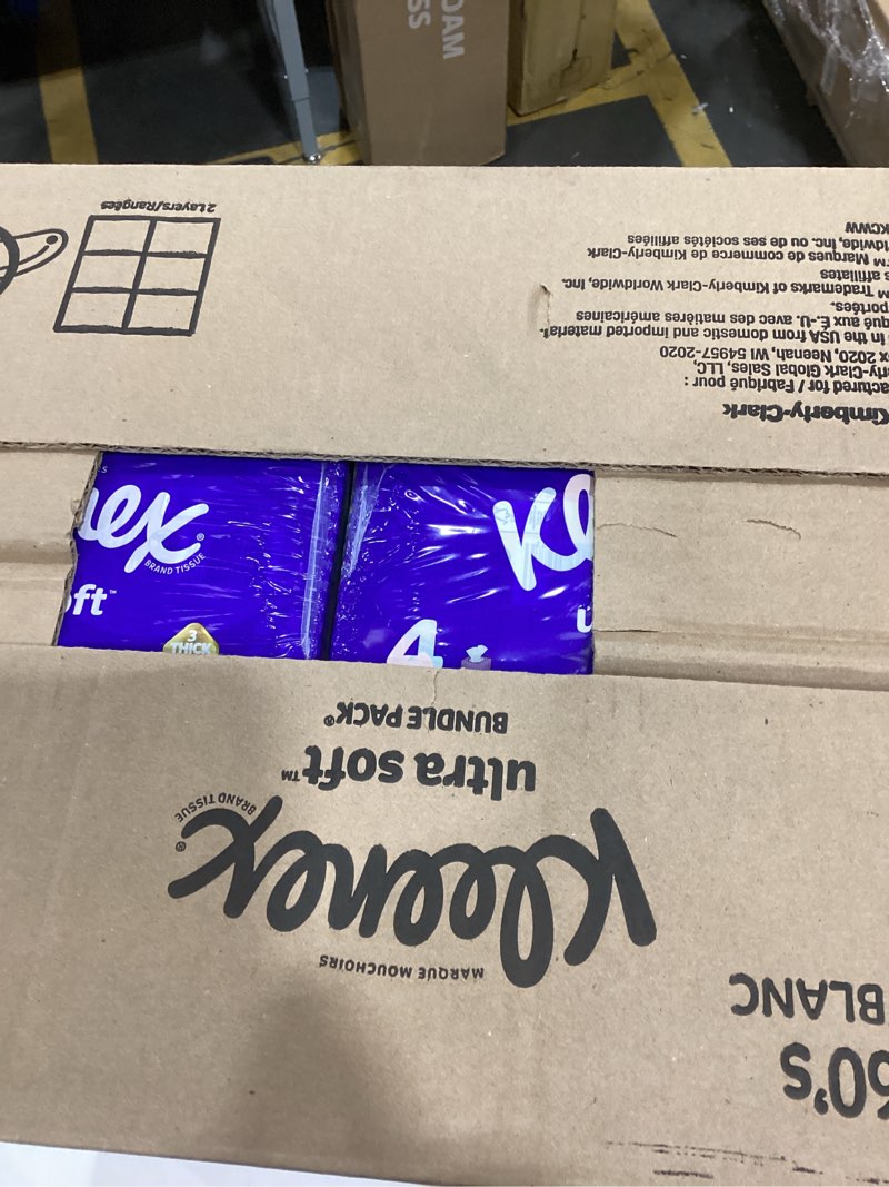 Condition photo showing New/Like New for Kleenex Ultra Soft Facial Tissues, 4 Cube Boxes, 60 Tissues per Box, 3-Ply (240 Total), Packaging May Vary
