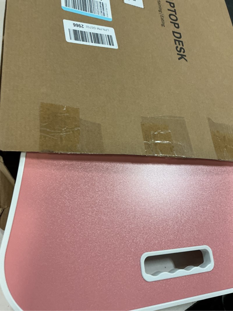 Condition photo showing Good Condition for zeaptac laptop bed desk, foldable lap desk, portable lap table, laptop stand with cup holder & tablet slot & lifting handle for working writing drawing & eating - pink