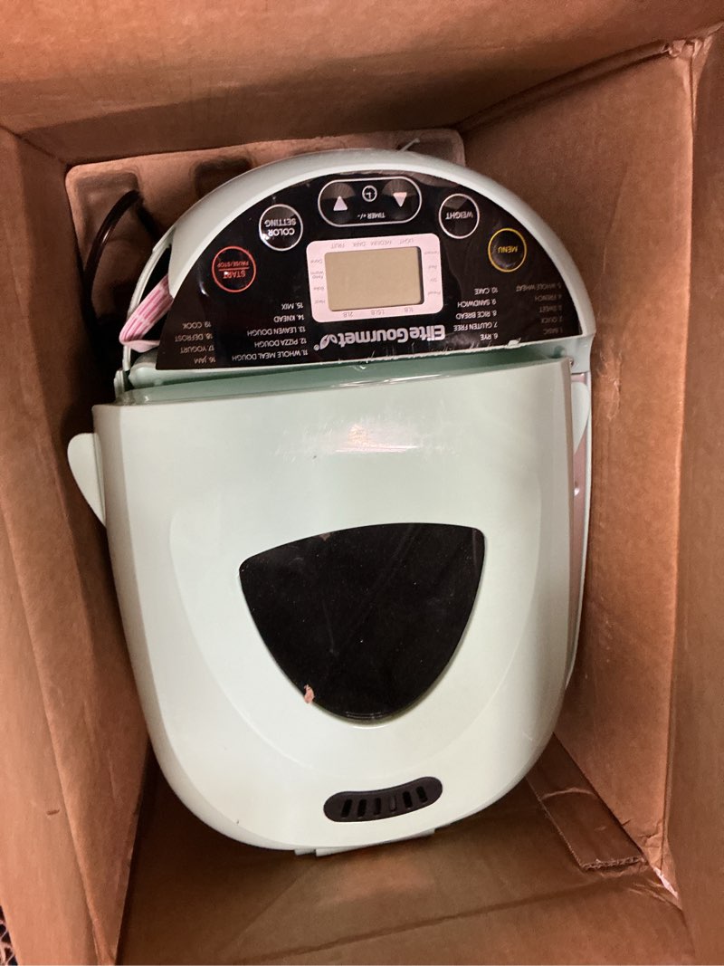 Condition photo showing item condition for Elite Gourmet Programmable Bread Maker, 2 lb Loaf, 3 Sizes, 19 Presets incl. Gluten-Free, Dough & Jam, Delay Timer, Mint
