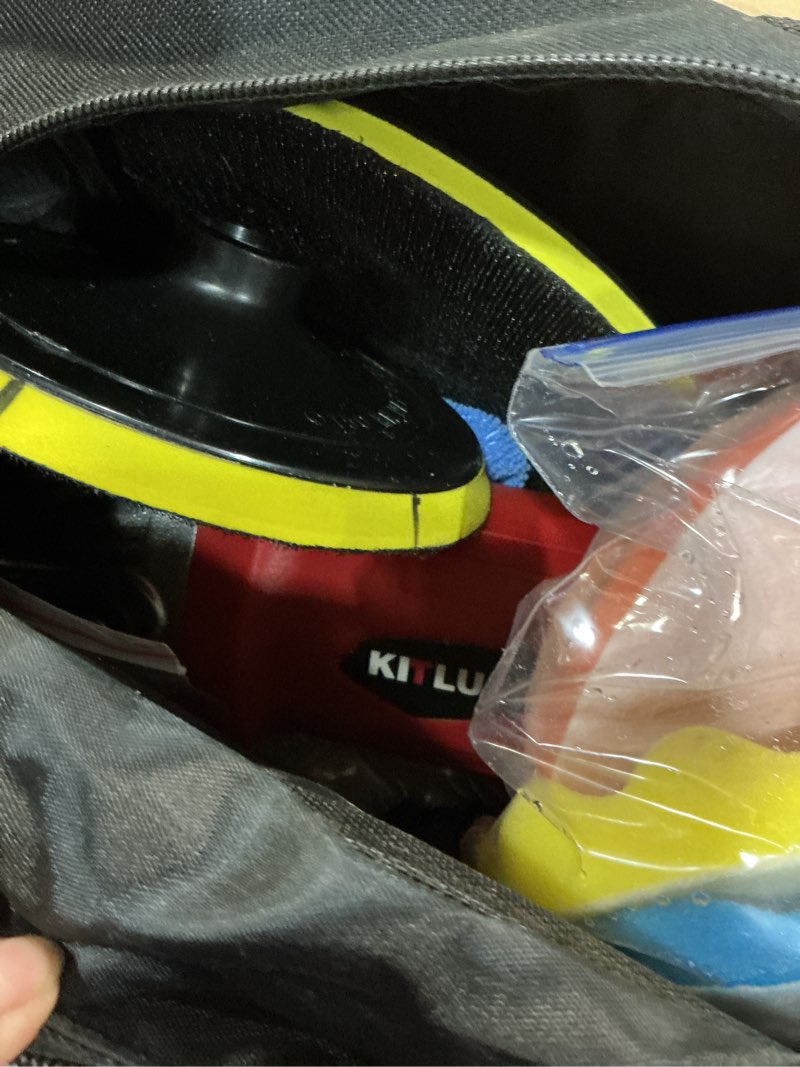 Condition photo showing As Is for kitluck buffer polisher, 12amp 6?/7? rotary polisher for car detailing, 1400w 7 variable speed car buffer polisher machine, 800-3500rpm, with foam pad, wool pad for car polishing, buffing, waxing 12a car buffer polisher kit