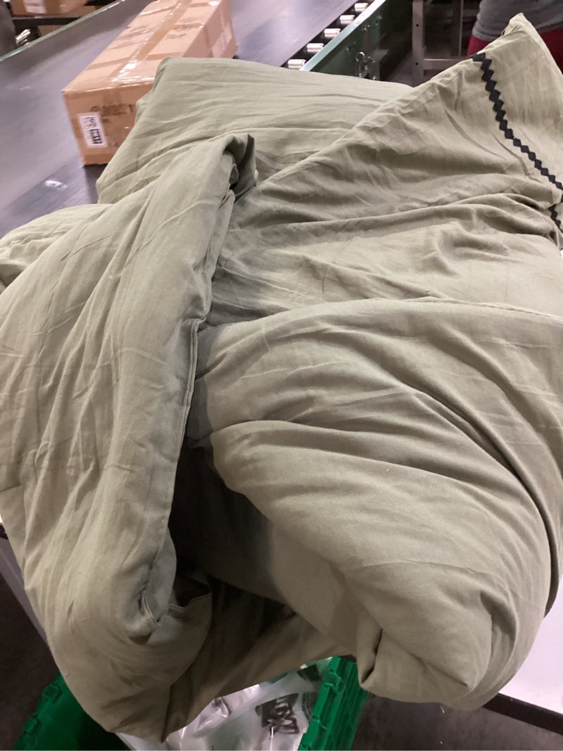 Condition photo showing As Is for MAIREVE Embroidery Queen Size Comforter Sets, Light Olive Green Western Bedding Set Boho 7 Pieces, All Season Farmhouse Bed in A Bag Comforter Set with Sheets, Pillowcases & Shams Light Olive Green Queen 7 Piece