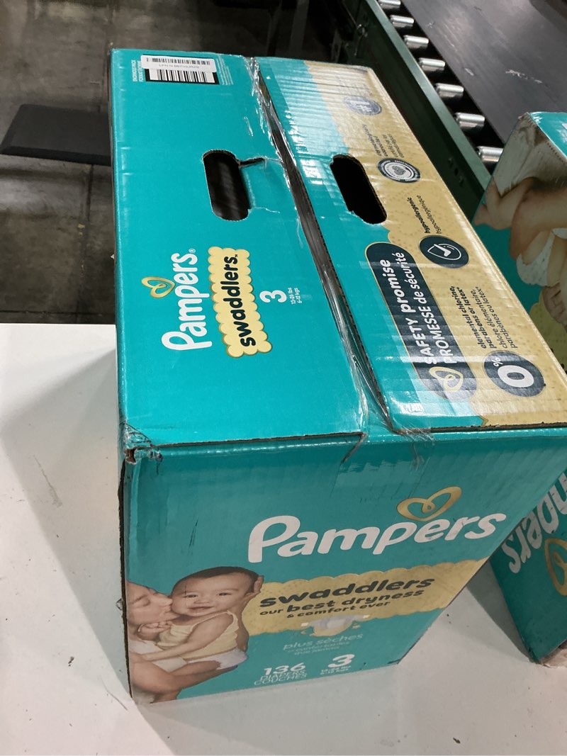 Condition photo showing New/Like New for pampers swaddlers diapers, size 2, 136 count, absorbent, keeps baby dry and comfortable, skin safe disposable baby diaper (packaging may vary) size 3 136