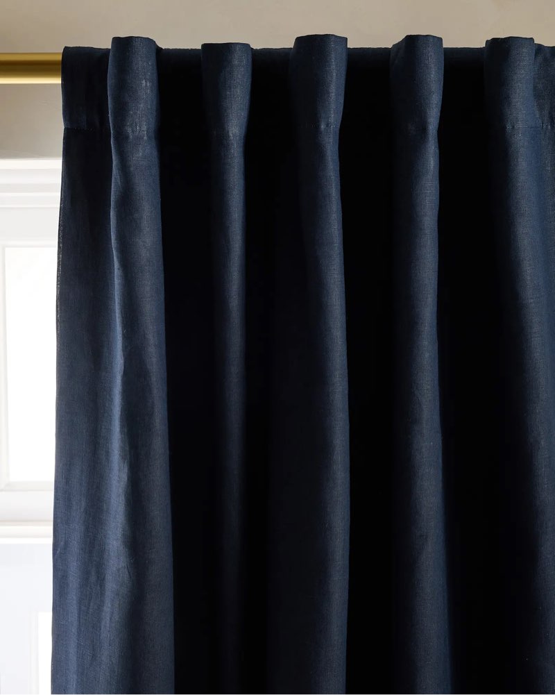 quince european linen room darkening curtain - single panel navy 48in84 
