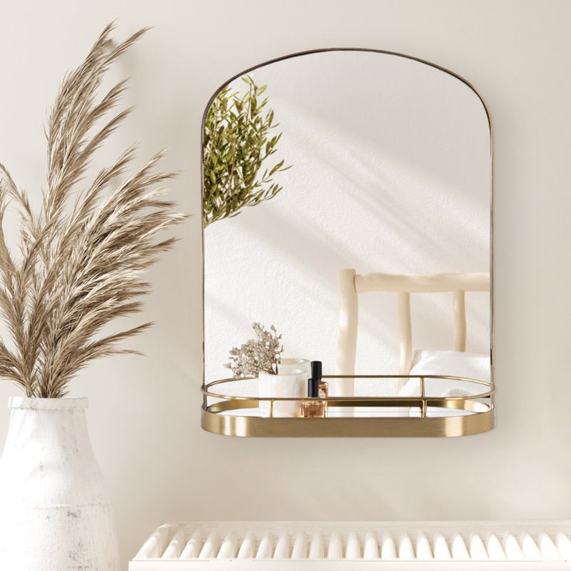 Cemile Metal Flat Mirror with Shelves