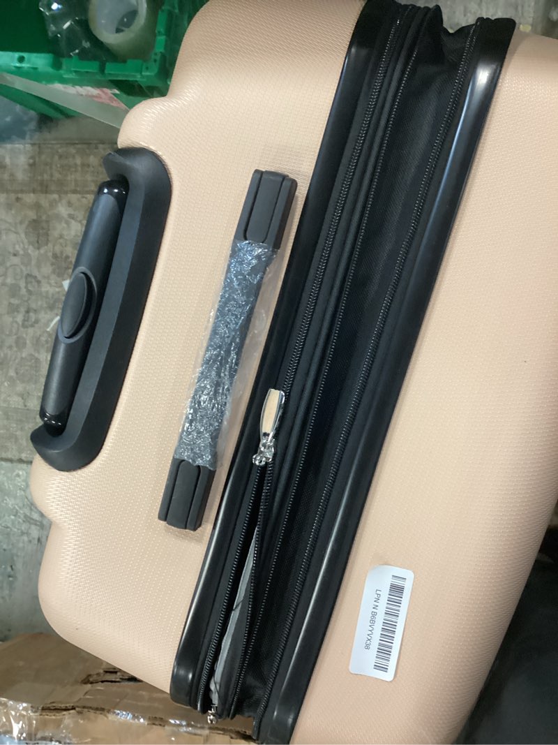 Condition photo showing As Is for rockland melbourne hardside expandable spinner wheel luggage, checked large 28", champagne champagne checked large 28"