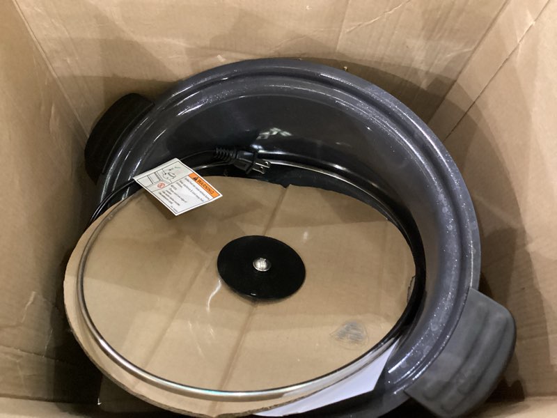 Condition photo showing As Is for GreenLife 6QT Slow Cooker, Non-Toxic PFAS-Free Ceramic Nonstick Removable Interior Bowl, Programmable, Family Friendly, Keep Warm, Stovetop & Oven Safe, Dishwasher Safe Crock, Timer, Glass Lid, Black 6 Quarts Black