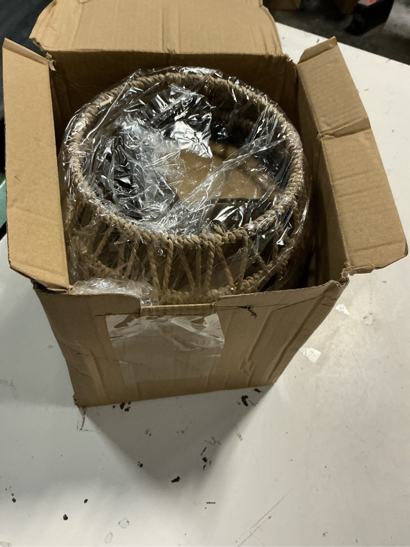 Condition photo showing New/Like New for larekook hanging solar lanterns outdoor waterproof, natural seeweed rattan lantern bamboo woven hanging pendent light with edison bulb,solar chandelier outdoor light for gazebo garden porch patio 5.8*27in
