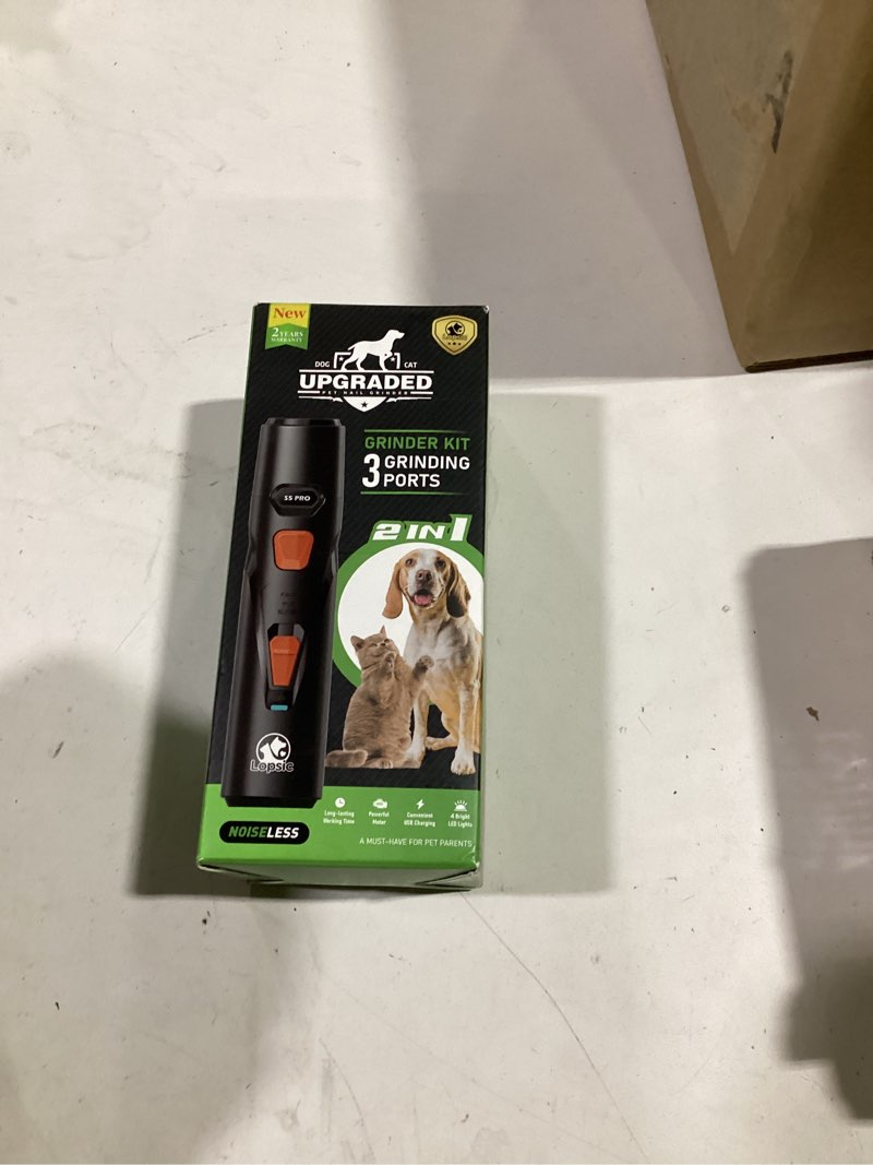 Condition photo showing Good Condition for whisper quiet dog nail grinder with 4 led lights, safe & stress-free for sensitive dogs cats of all breeds & sizes, 3 grinding bits, 3-speed, pet nail trimmers, rechargeable painless grooming kit black