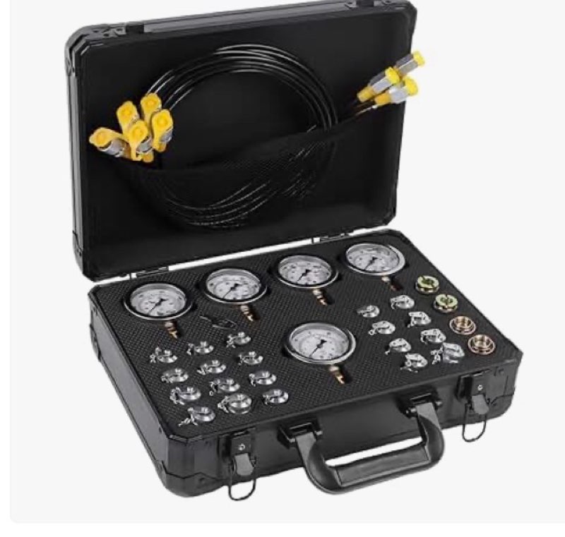 sinocmp hydraulic pressure test kit with 5 gauges 150/1500/4000/6000/10000 psi, 5 test hoses, 24 cou