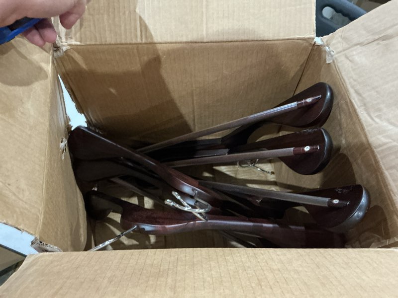 Condition photo showing As Is for nature smile luxury mahogany wooden suit hangers - 6 pack - wood coat hangers,jacket outerwear shirt hangers,glossy finish with extra-wide shoulder, 360 degree swivel hooks & anti-slip bar with screw mahogany 6 pack