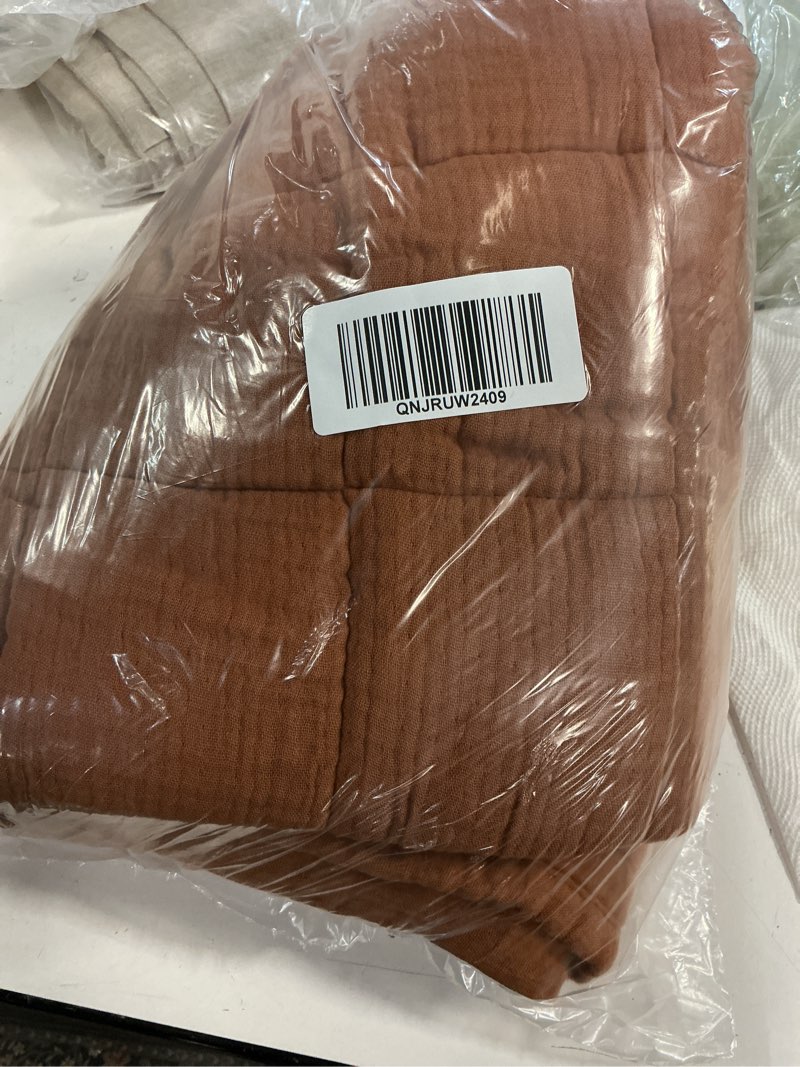 Condition photo showing As Is for quince organic cotton gauze box quilt sham set, standard, terracotta