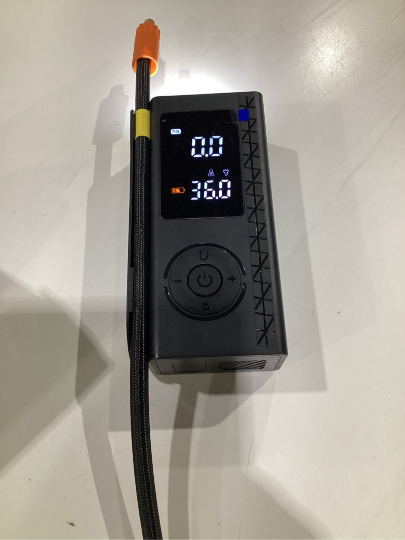 Condition photo showing Good Condition for Tire Inflator Portable Air Compressor, 150PSI Cordless Air Pump For Car Tires, Bike Pump, Motorcycle, Balls with Digital Pressure Gauge, LED Light and Auto Shut-Off Function, Car Accessories, Black