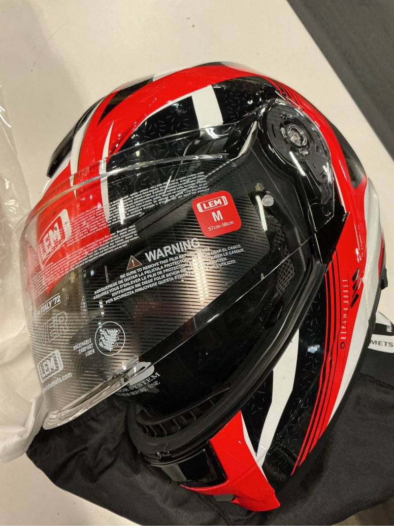 Condition photo showing Good Condition for lem motorcycle helmets full face for men, motorcycle helmet for adults, dot certified, motorcycle street bike helmet, bluetooth speaker pockets gloss black/red medium, imola medium gloss black/red