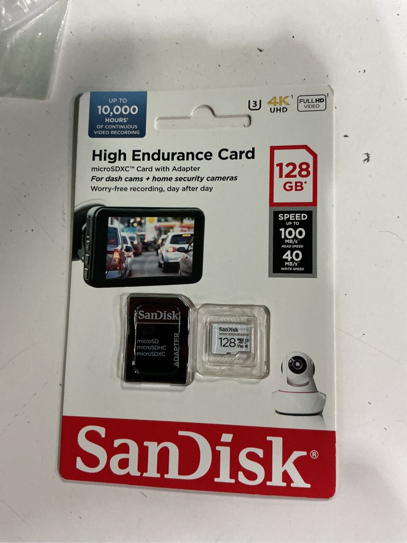 Condition photo showing New/Like New for sandisk 128gb high endurance video microsdxc card with adapter for dash cam and home monitoring systems - c10, u3, v30, 4k uhd, micro sd card - sdsqqnr-128g-gn6ia 128 gb