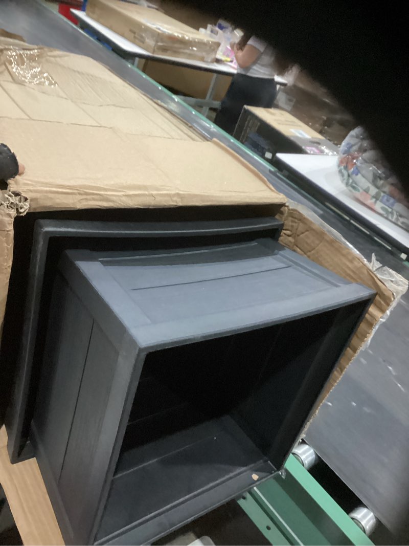 Condition photo showing Good Condition for keter set of 2 resin modern outdoor 22 inch tall large flower pots, tapered wood look planters for outdoor plants and front porch decor, graphite