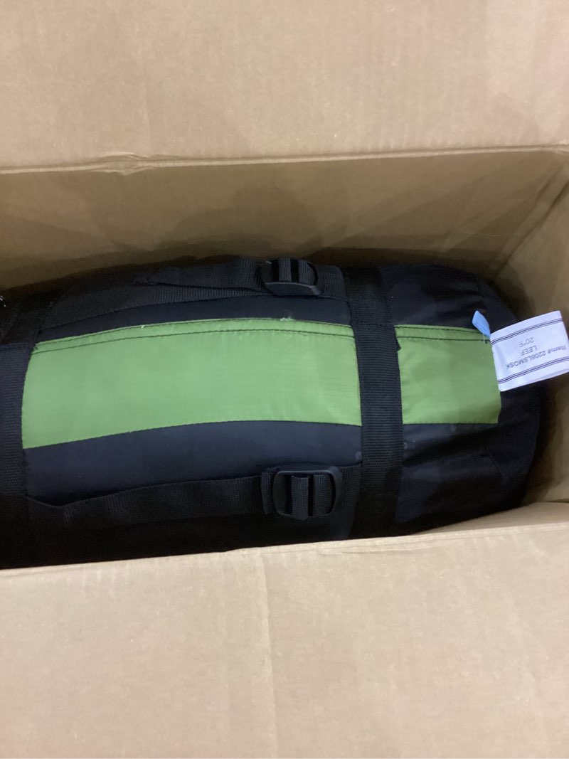 Condition photo showing Good Condition for Teton LEEF Lightweight Mummy Sleeping Bag Perfect for Camping, Hiking, and Backpacking; Cold Weather Option, Compression Sack Included - Moss & Sky, 0F Moss/Sky 20F Regular BAG