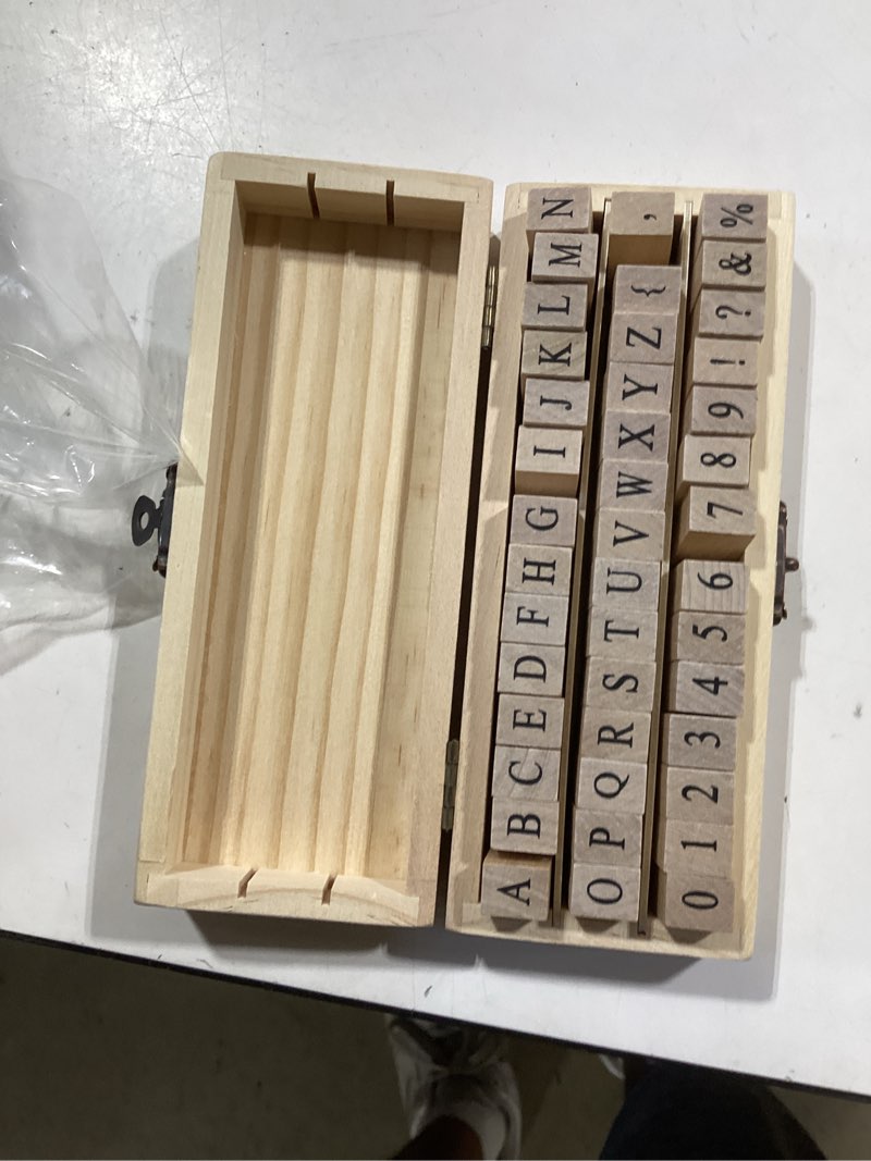 Condition photo showing Good Condition for 42 pcs letter stamps, rubber stamps alphabet stamps, wooden stamps number alphabet letter symbol set for diy crafting, scrapbooking supplies, card making