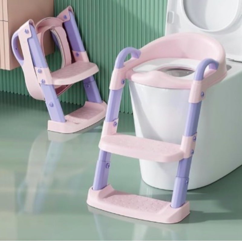 potty training toilet seat for boys girls, toddler toilet seat with step stool ladder, foldable toddler potty seat for toilet with non-slip design, adjustable height (purple & pink)