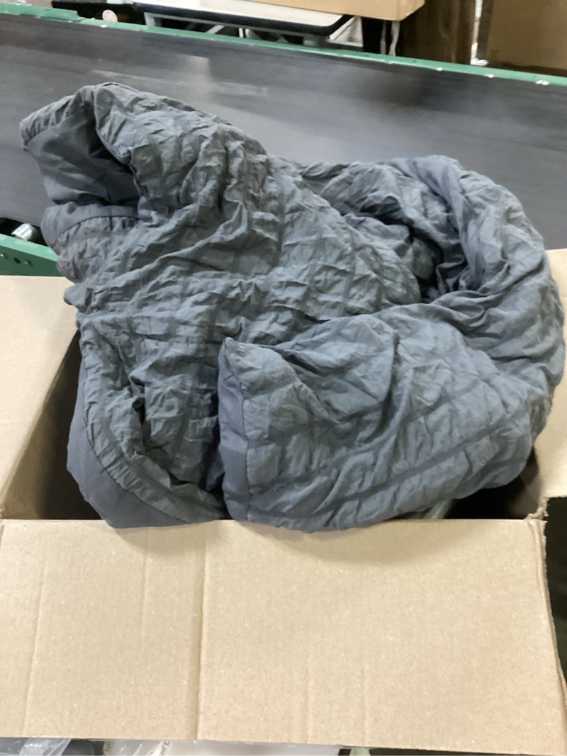Condition photo showing As Is for hymokege california king comforter set seersucker 7 pieces, all season luxury bed in a bag for bedroom, bedding set with comforters, sheets, pillowcases & shams, dark grey cal king(104"x96") 01 - dark grey